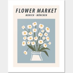 Flower market print, Munich, Posters aesthetic, Cute blue flowers, Cottagecore decor, Retro Posters and Art